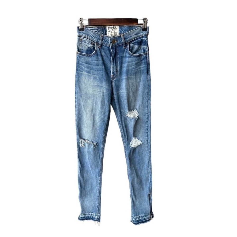 Revice Denim Jeans Pants Straight High Waisted Distressed Ankle Zip Blue Size 26